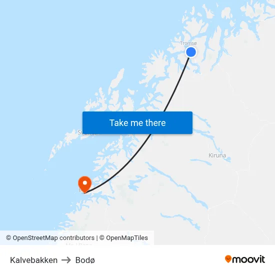 Kalvebakken to Bodø map