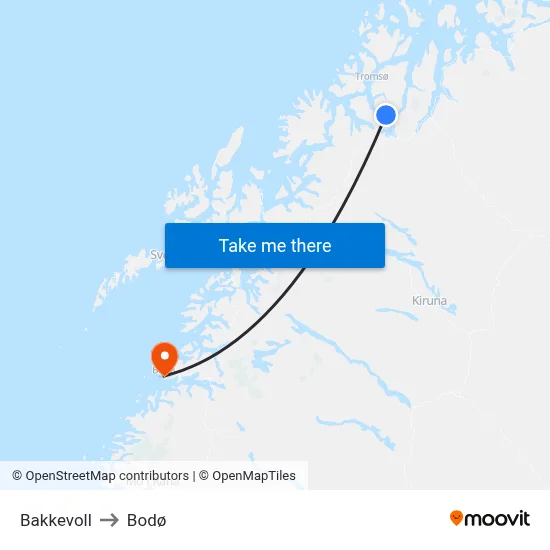 Bakkevoll to Bodø map