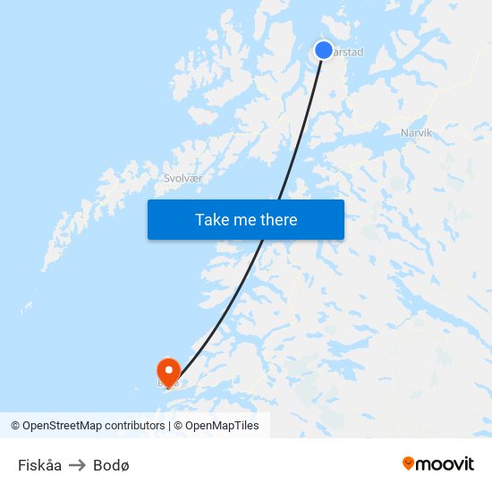 Fiskåa to Bodø map