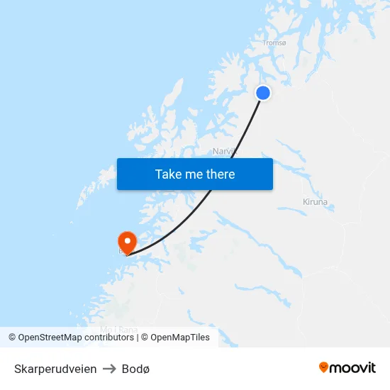 Skarperudveien to Bodø map