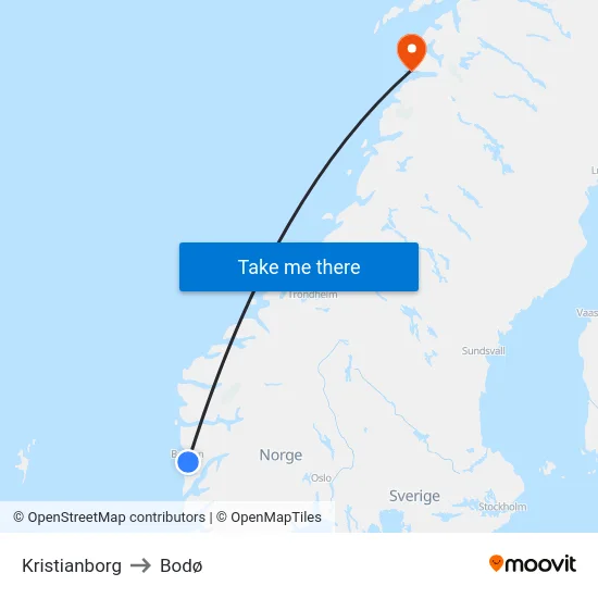 Kristianborg to Bodø map