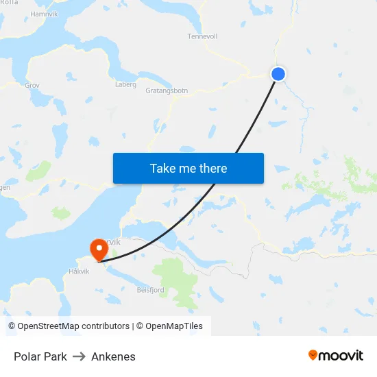 Polar Park to Ankenes map