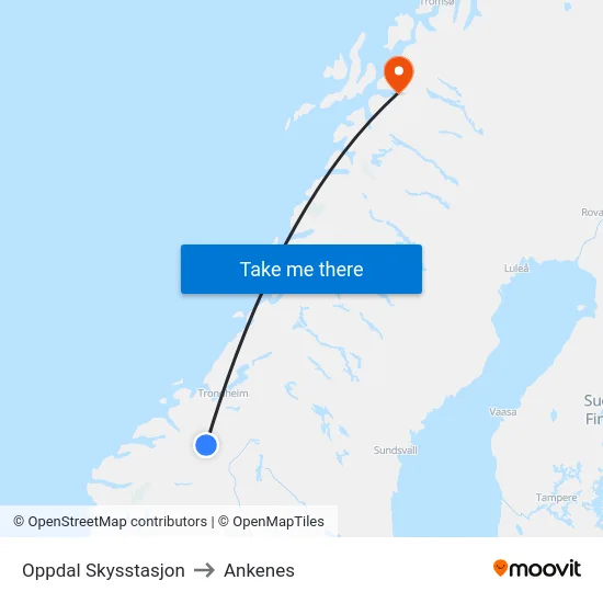 Oppdal Skysstasjon to Ankenes map