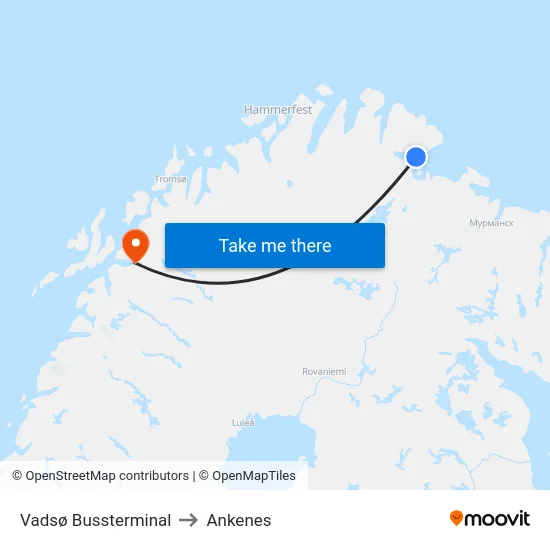 Vadsø Bussterminal to Ankenes map
