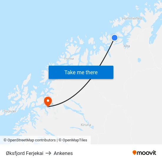 Øksfjord Ferjekai to Ankenes map