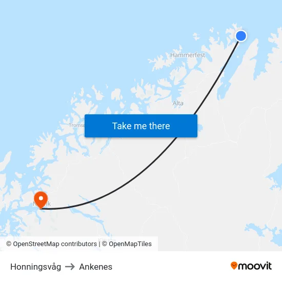 Honningsvåg to Ankenes map