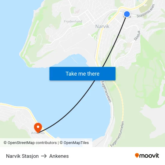 Narvik Stasjon to Ankenes map