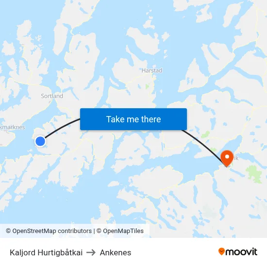 Kaljord Hurtigbåtkai to Ankenes map