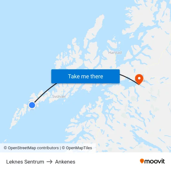 Leknes Sentrum to Ankenes map