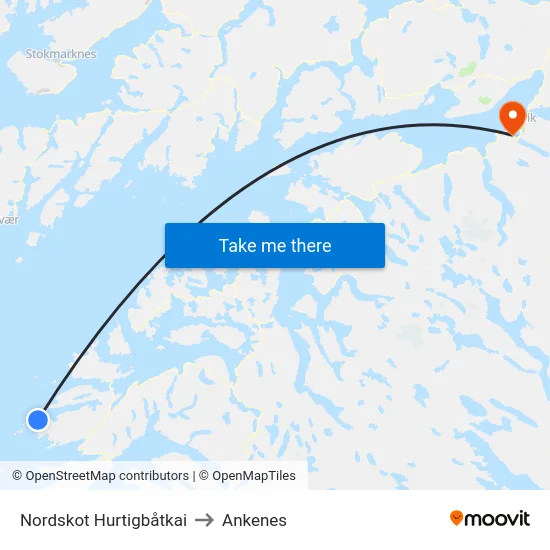 Nordskot Hurtigbåtkai to Ankenes map