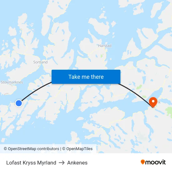 Lofast Kryss Myrland to Ankenes map