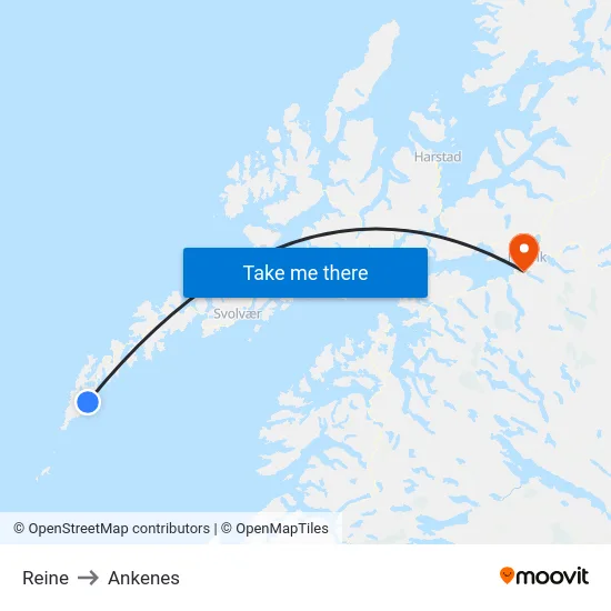 Reine to Ankenes map