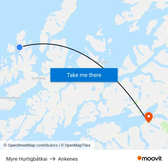 Myre Hurtigbåtkai to Ankenes map