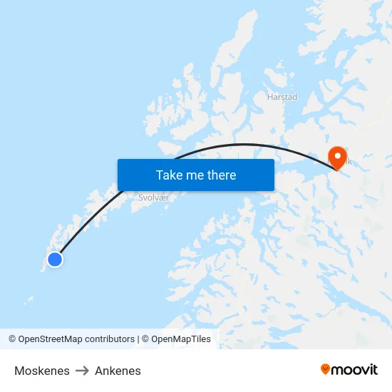 Moskenes to Ankenes map