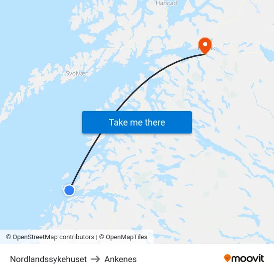 Nordlandssykehuset to Ankenes map