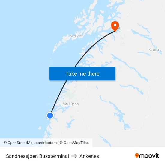 Sandnessjøen Bussterminal to Ankenes map