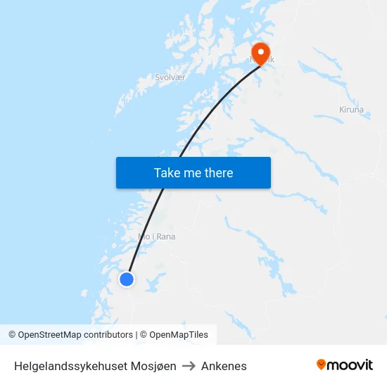 Helgelandssykehuset Mosjøen to Ankenes map