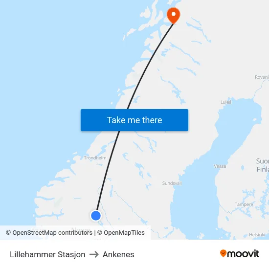 Lillehammer Stasjon to Ankenes map