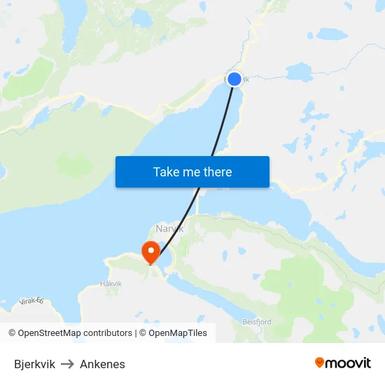 Bjerkvik to Ankenes map
