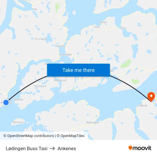 Lødingen Buss Taxi to Ankenes map
