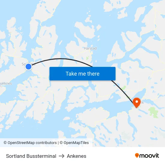 Sortland Bussterminal to Ankenes map