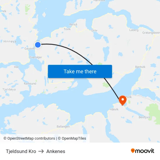 Tjeldsund Kro to Ankenes map