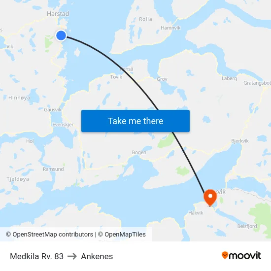 Medkila Rv. 83 to Ankenes map