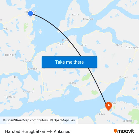 Harstad Hurtigbåtkai to Ankenes map
