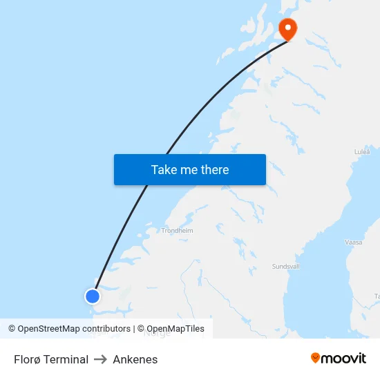 Florø Terminal to Ankenes map