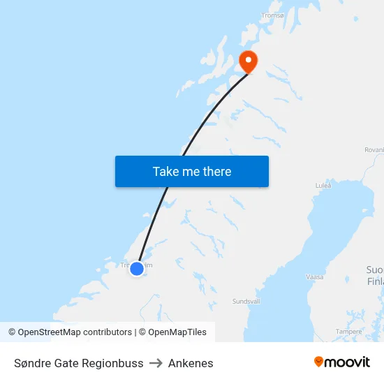 Søndre Gate Regionbuss to Ankenes map
