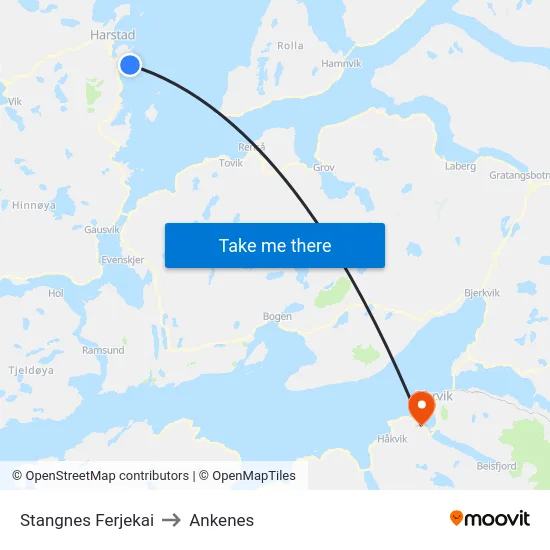Stangnes Ferjekai to Ankenes map