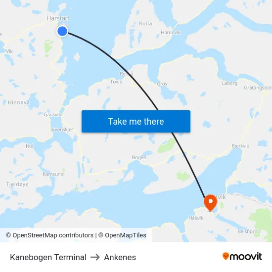 Kanebogen Terminal to Ankenes map