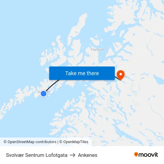 Svolvær Sentrum Lofotgata to Ankenes map