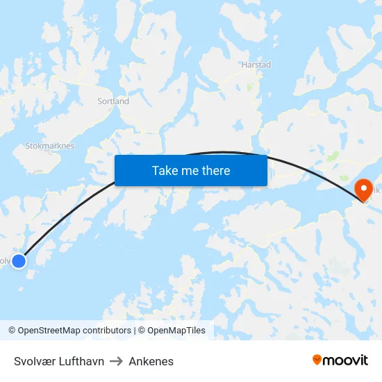 Svolvær Lufthavn to Ankenes map