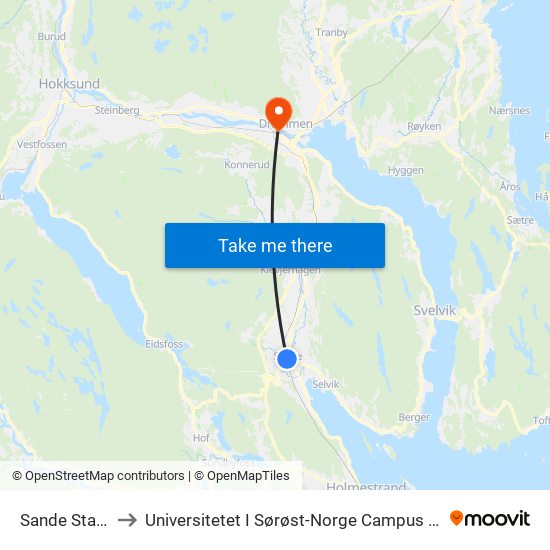 Sande Stasjon to Universitetet I Sørøst-Norge Campus Drammen map