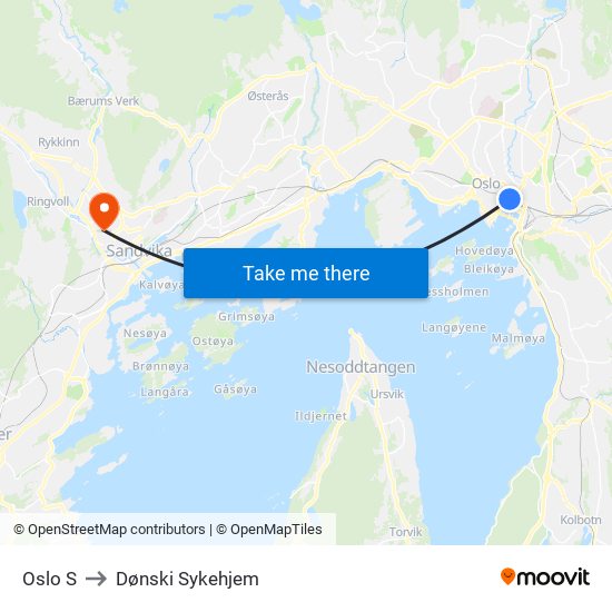 Oslo S to Dønski Sykehjem map