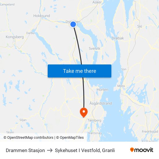 Drammen Stasjon to Sykehuset I Vestfold, Granli map