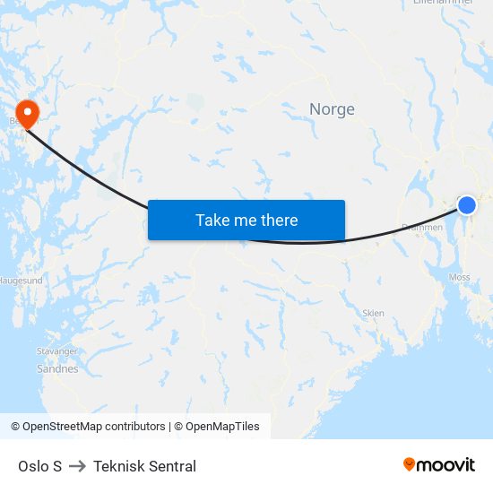 Oslo S to Teknisk Sentral map