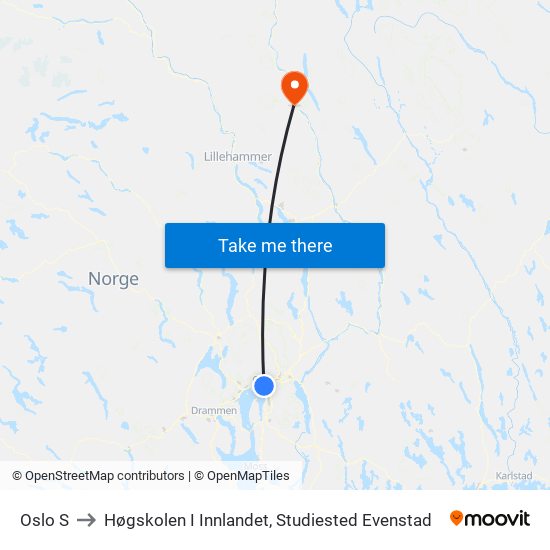 Oslo S to Høgskolen I Innlandet, Studiested Evenstad map