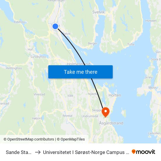 Sande Stasjon to Universitetet I Sørøst-Norge Campus Vestfold map