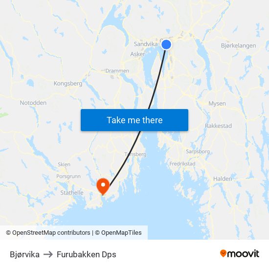 Bjørvika to Furubakken Dps map