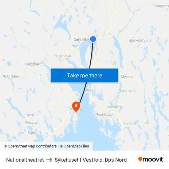 Nationaltheatret to Sykehuset I Vestfold, Dps Nord map