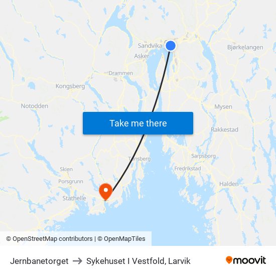 Jernbanetorget to Sykehuset I Vestfold, Larvik map