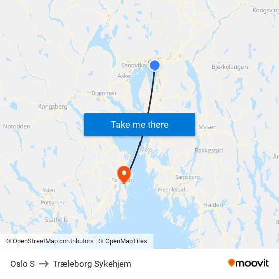 Oslo S to Træleborg Sykehjem map