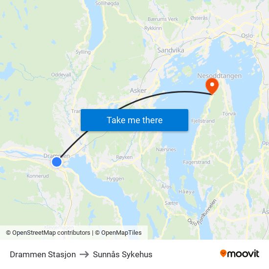 Drammen Stasjon to Sunnås Sykehus map