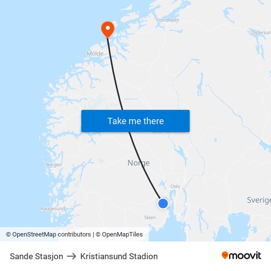 Sande Stasjon to Kristiansund Stadion map