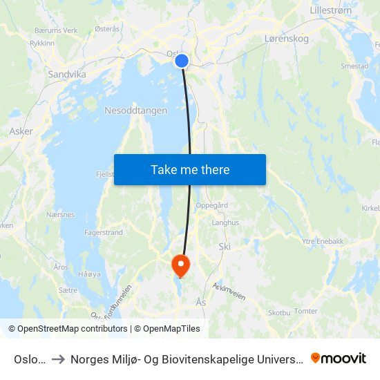 Oslo S to Norges Miljø- Og Biovitenskapelige Universitet map