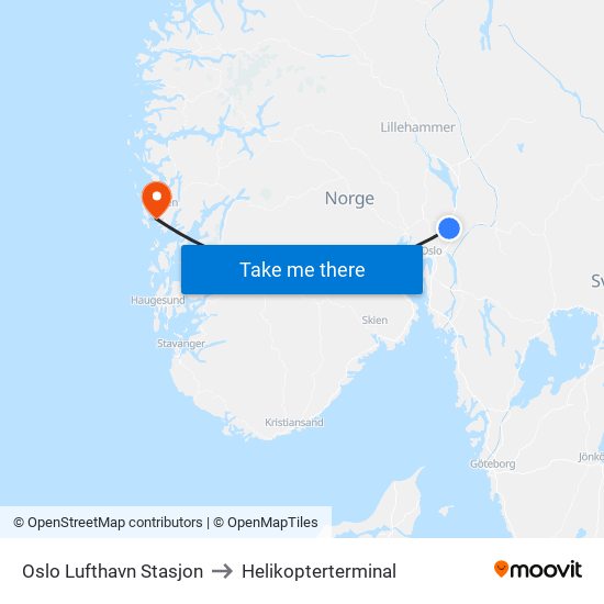 Oslo Lufthavn Stasjon to Helikopterterminal map