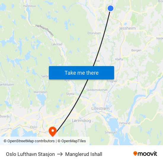 Oslo Lufthavn Stasjon to Manglerud Ishall map