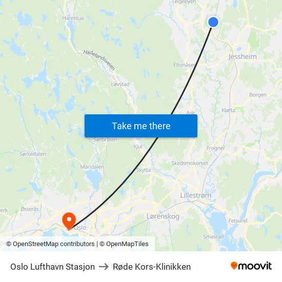 Oslo Lufthavn Stasjon to Røde Kors-Klinikken map